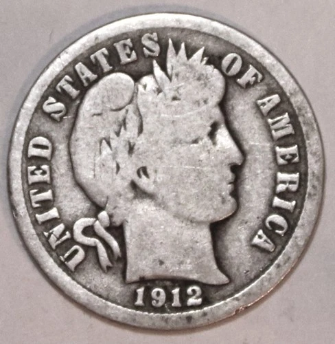 1912-P Barber Silver Dime - Very Good - #1551SCB - FREE SHIPPING