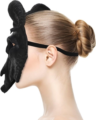 PURFUN Gothic Goat Head Skull Mask Ram Horns Animal Costume Black - Picture 7 of 8