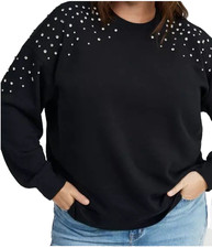 Torrid Womens Black Size 2X 18-20 Embellished Cozy Fleece Crew Sweatshirt