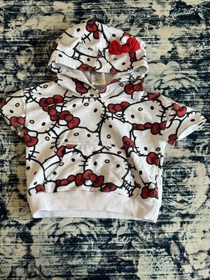 Hello Kitty Sanrio Short Sleeves Hoodie Sweatshirt Kangaroo Pockets Girls Size 4