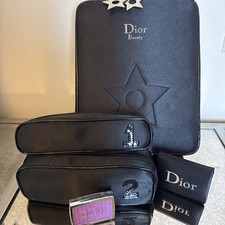Christian Dior Beauty Vanity Pouch Cosmetic 3 Pc Set Black Satin Star Rosy Glow