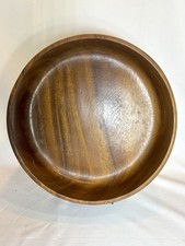 Vintage Wooden Bowl 10  Mid Century Walnut Wood Serving Salad Bowl Rustic Decor