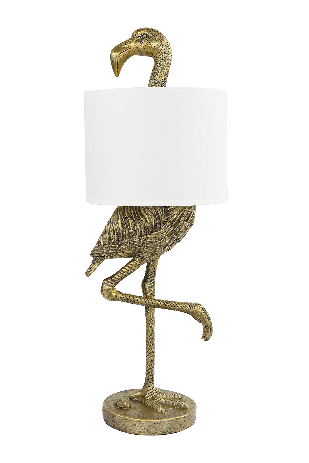 Creative Co-Op Gold Resin Flamingo Table Lamp with Linen Shade