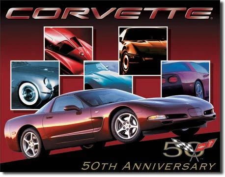 Vintage Replica Tin Metal Sign Chevy Corvette 50th Annive. Chevrolet Vette 1015