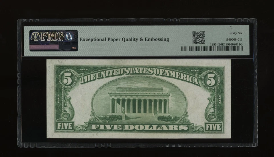 DBR 1934 $5 LGS FRN Minneapolis Gem Fr. 1955-Ilgs PMG 66 EPQ Serial I03263121A - Image 2 of 2