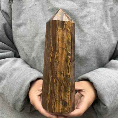 2.94LB Natural Tiger s Eye Quratz Crystal Obelisk Tower Crystal Wand Point