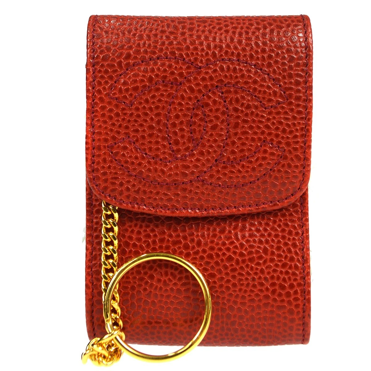 Chanel Mini Pouch Bag Charm Key Holder Red Caviar Skin 69924