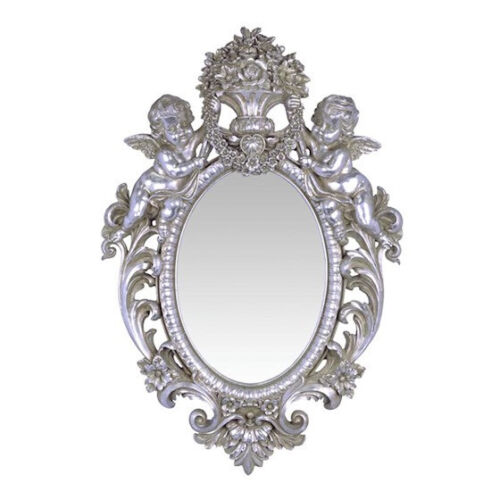 9934583 cadre argent style historicisme miroir résine ovale puttos 73 x 49 cm - Photo 1 sur 1