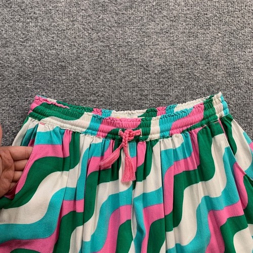 Boden Shorts Girls 11-12Y Pink Green Multi Wave Striped Elastic Waist Culotte - Picture 4 of 12