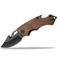Flissa Mini Folding Pocket Knife 2.5 inch Stainless Steel EDC Drop Point Brown