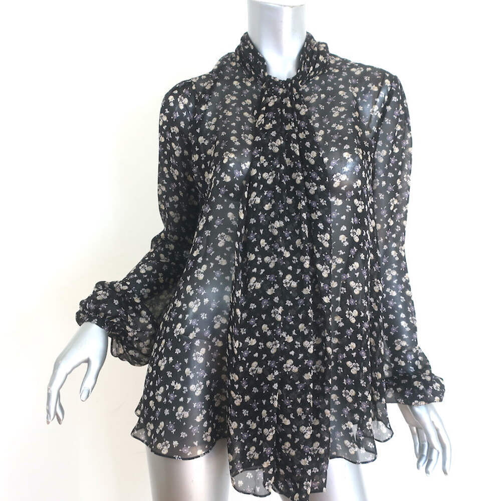Alexander McQueen Draped-Front Blouse Black Floral Print Alexander McQueen Draped-Front Blouse Black Floral Print