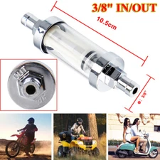 10mm 3/8'' Universal Chrome Glass Fuel Filter Car Petrol Diesel Inline Reusable