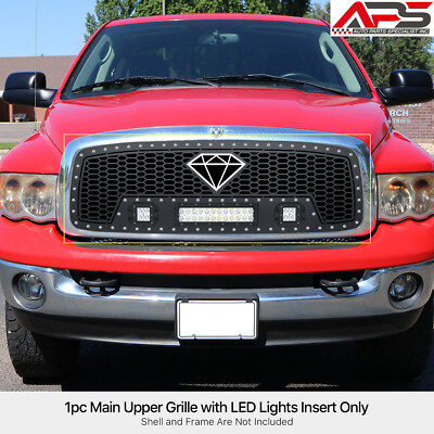 APS Black Mesh LED Grille Insert – For 2002-2005 Dodge Ram 1500 / 2003-2005 2500 3500 - View #4