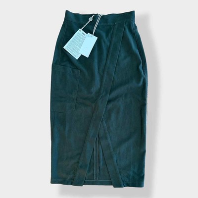 8 by Yoox NWT Faux Wrap Midi Pencil Skirt in Olive Green Size 38