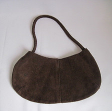 60's Vintage Small Brown Suede Leather Purse Tote Handle 10x5 inches