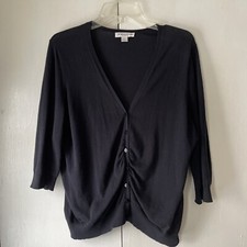 Pendleton Women s Navy Blue Tuck Front Cotton Button Sweater Cardigan Size L