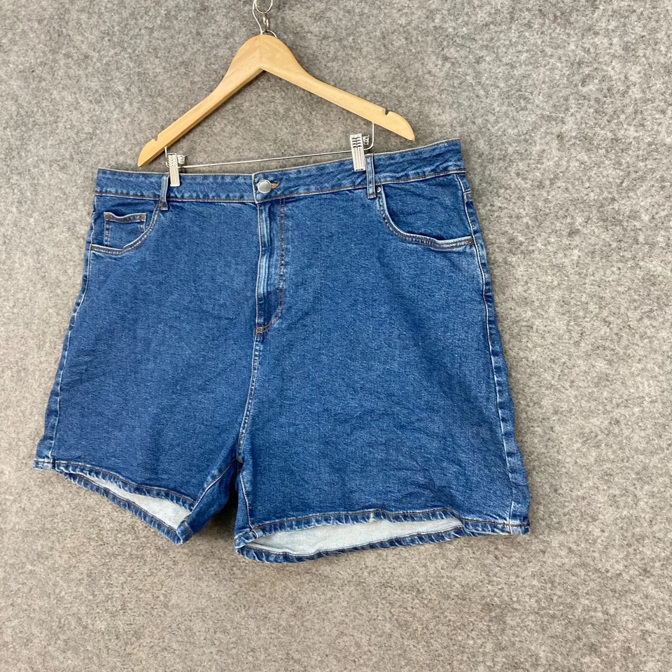 Pantalones cortos de algodón para mujer talla 24 Plus azul tiro medio bolsillos denim 2119 Foto 2 de 4
