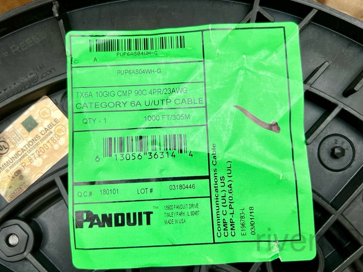 Panduit TX6A Cat6A UTP Solid Copper Ethernet Cable, 23AWG