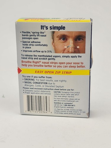 Breathe Right Menthol Nasal Strips 28 Small / Medium Strips Rare Sealed Box - 第 2/2 張圖片