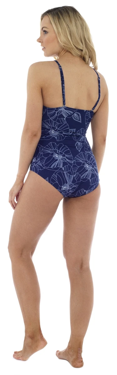 Tom Franks Poppy Printed Ruffle Swimsuit with Tummy Control Blue