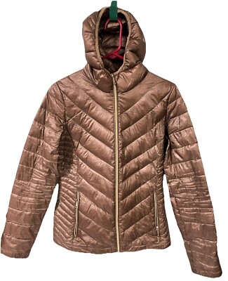 Calvin Klein Packable Lightweight Premium Down Women s Hooded Jacket Sz. S Brown
