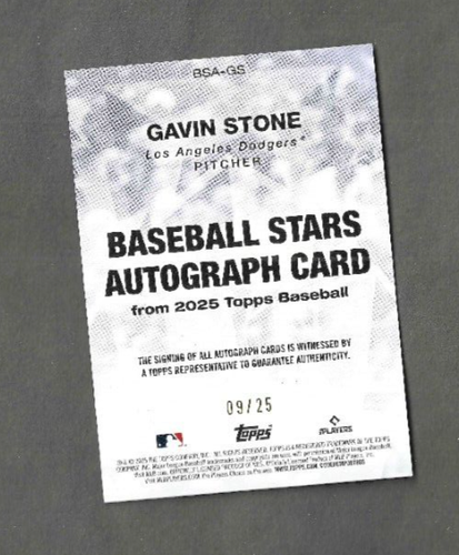 2025 TOPPS GAVIN STONE ORANGE BASEBALL STARS AUTOGRAPH SERIAL #ED 09/25 SSP CARD - Picture 2 of 2
