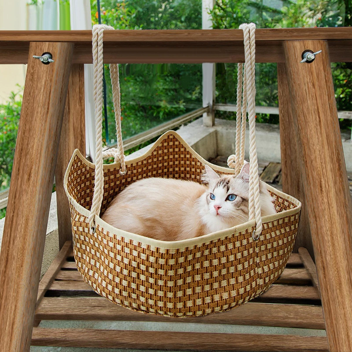 Hanging wicker top cat bed
