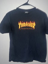 Thrasher Magazine Logo T Shirt Youth Size Large Black Skateboarding Short Sleeve