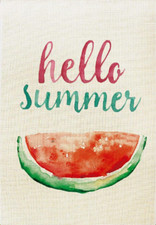 Hello Summer Watercolor Style Watermelon Burlap Garden Flag -12" x 18"