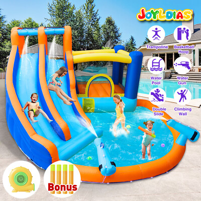 Kid Inflatable Water Double Slide Bounce House Jump Splash Pool Fun Outdoor Play