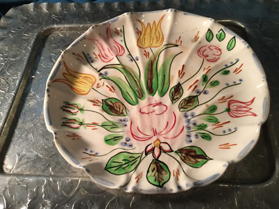 VTG BLUE RIDGE SOUTHERN POTTERIES RUFFLE EDGE FAN PLATE 9.5''  Nova Rosa tulip