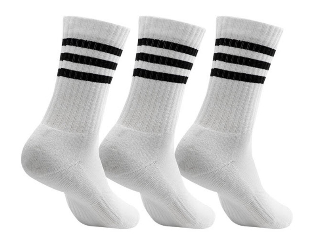 Adidas Men 3-Stripe Crew 3 Pairs Ankle Socks White 3PP Tennis Casual Sock  HT3458