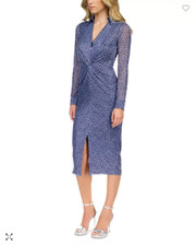 Michael Kors Women's Printed Twist Front Collared Shirt Dress, Blueberry, XL
