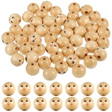 50Pcs Wooden Round Beads Smile Face Doll Head Beads Bracelets Making Beads