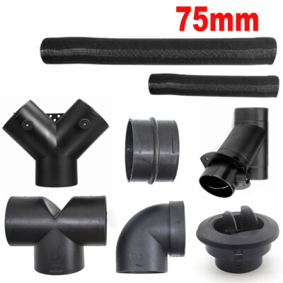 75mm Pipe Ducting T Y Piece & Air Outlet Vent Hose For Diesel Heater Hose 1M 2M