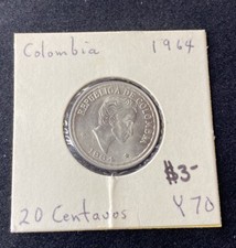 1964 Colombia 20 Centavos Copper-Nickel Coin Free Shipping