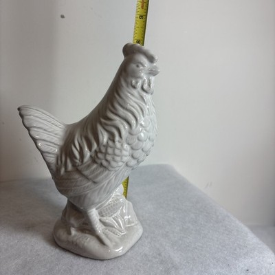 MayRich Co White Ceramic Rooster Figurine Farmhouse Decor Handcrafted