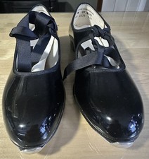 Balloons Tap Shoes Womens Size 7M Black Patent Ribbon Used USA Made