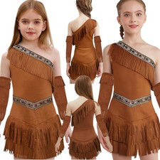 Conjunto de disfraz aborigen indígena para niñas falda elegante espectáculo de borlas nativas
