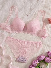 Lace Bra Brief Set Push Up Women's Bow Strap Romantic Lingerie Underwear