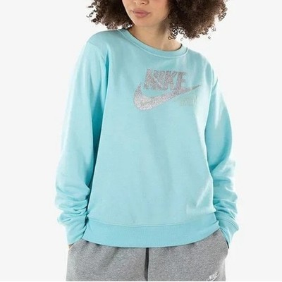NEW Nike NSW Club Fleece Glitter Crew Blue Women's Size XLarge DO6202-482