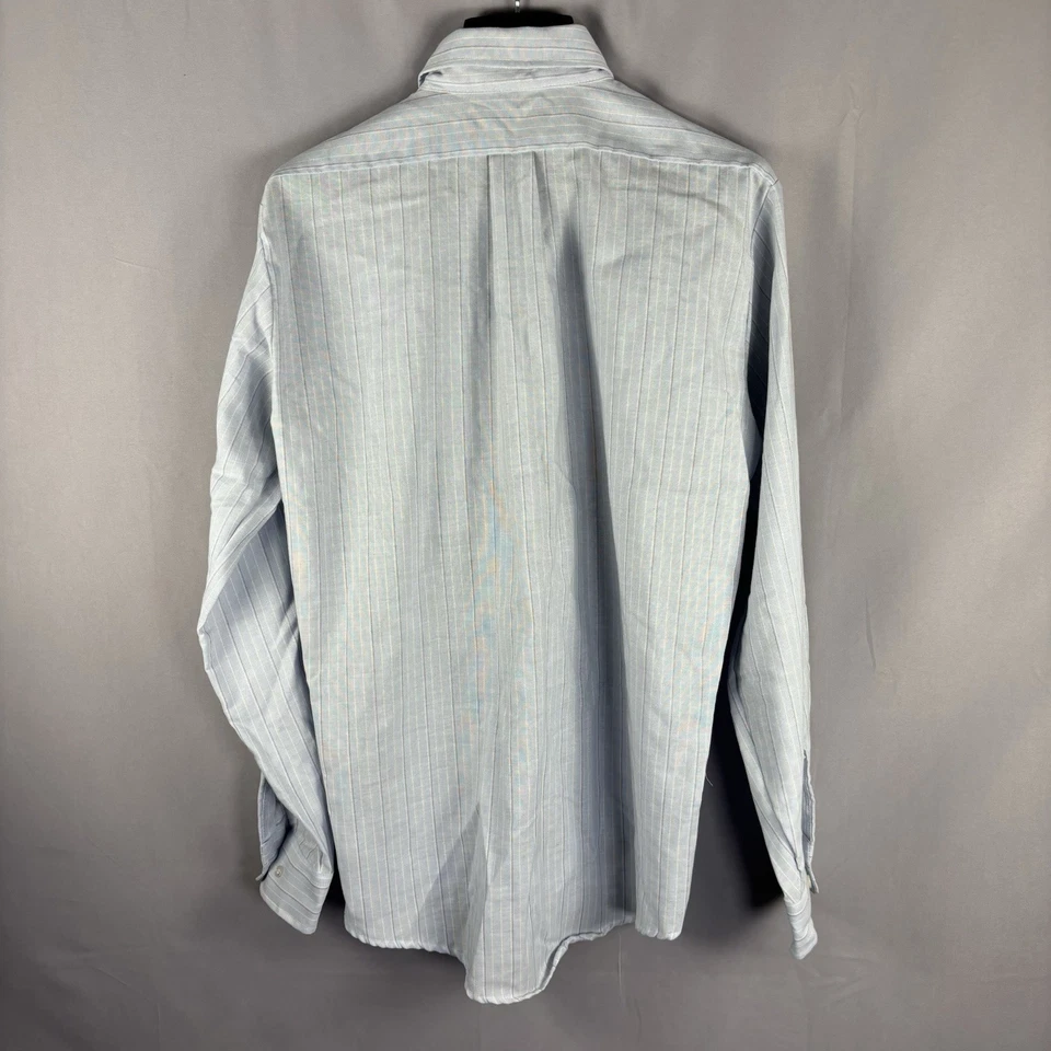 Camisa social masculina vintage Turnbury Hampton listras azuis manga comprida grande - Imagem 3 de 4