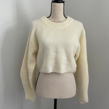 Urban Outfitters Knit Chunky Sweater Small Cream Ivory Boxy Cropped Cozy Layer