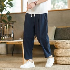 Men's Breathable Cotton Linen Drawstring Harem Pants Loose Korean Style Gym Gift