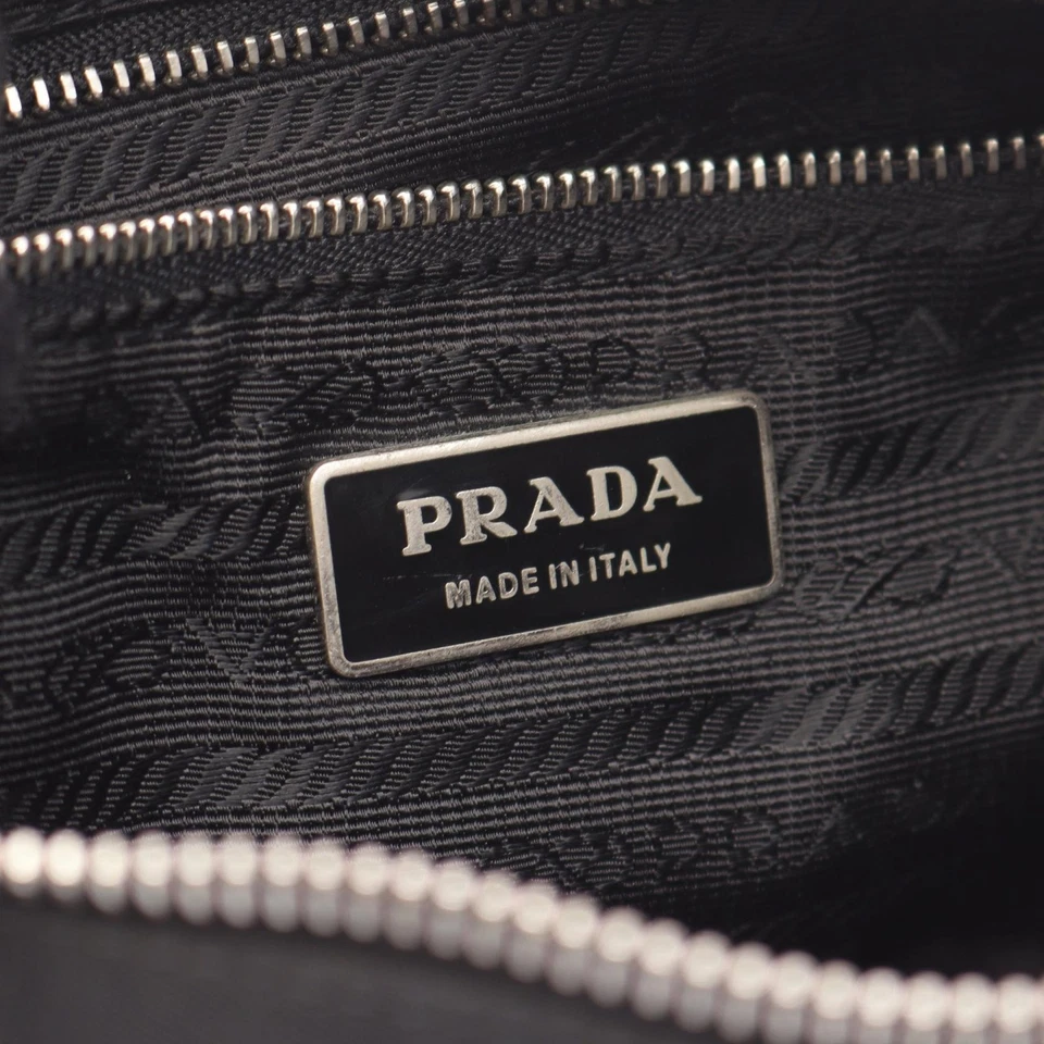 Bolso Bandolera de Hombro PRADA Nylon Cuero Negro Usado Mujeres Logo SHW - Imagen 4 de 4