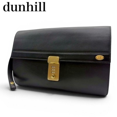 Dunhill Black Leather Dial Clutch Bag Gold Wrist Strap 27cm