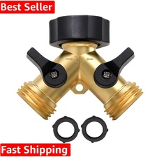 Effortless Garden Hose Splitter - 2-Way Brass Adapter for Secure Fittings