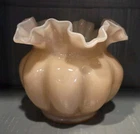 Vtg Fenton Pink Melon Overlay Double Ruffled Rose Bowl Vase 5 4/8 Inches High