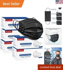 500Pcs Black Medical Disposable Face Mask5 Boxes, 100pcs/Box 3-Ply Protection