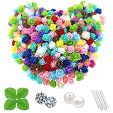 500 Pcs 1.4 Inch Mini Artificial Flowers Head Bulk 5 in 1 Set Faux Foam Fake